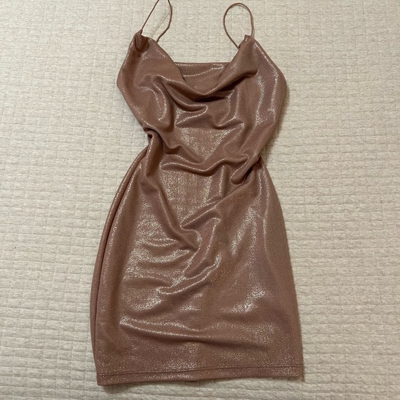 Rose Gold Metallic Mini Dress - Picture 3 of 4